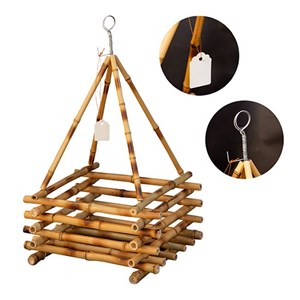 Cachepô Artesanal De Bambu Quadrado Para Plantas Vaso 25x25cm Com Pendurador E Placa ACMCBPI